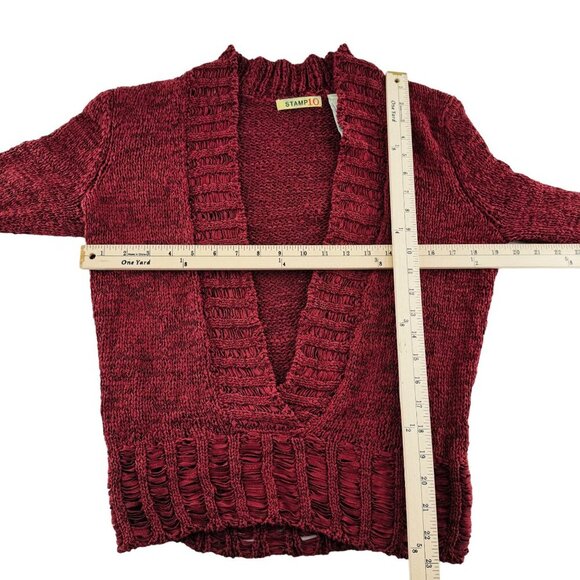 Stamp10 Red Knit Sweater Medium Cotton & Polyester Womens Open Front - Picture 4 of 6